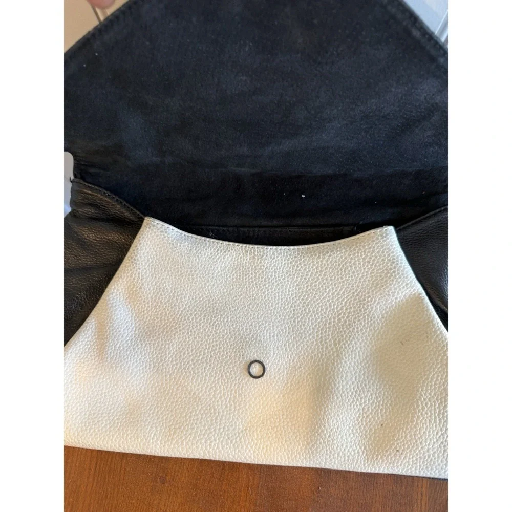 Bebe Genuine Leather Black White Croc Embossed Envelope Clutch Y2K